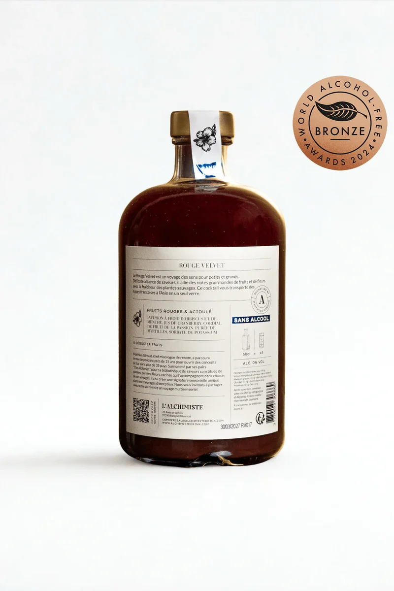 Cocktail acidulé Rouge Velvet 0,0% - L’Alchimiste by Matthias Giroud - 50 cl