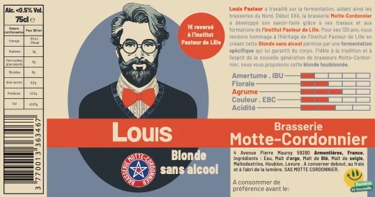 Bière blonde Louis 0° Motte Cordonnier 0,5% - 33 cl