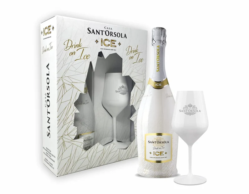 Casa Sant'Orsola - Prosecco ICE Demi Sec in Gift Box con 1 Calice in Policarbonato, Ottimo con Ghiaccio, Gusto Secco con Note Fruttate, 1x750 ml