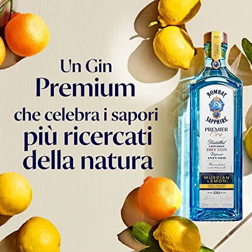 Bombay Sapphire Premier Cru Premium Distilled London Dry Gin, Vol. 47%, 700 ml, infuso a vapore con una selezione accurata di botanical esotici e limoni di Murcia, 70 cl