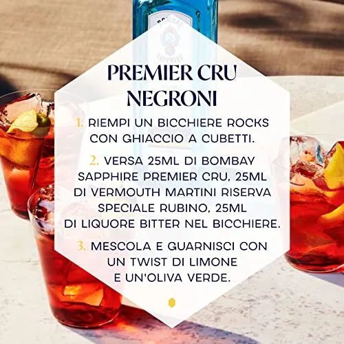 Bombay Sapphire Premier Cru Premium Distilled London Dry Gin, Vol. 47%, 700 ml, infuso a vapore con una selezione accurata di botanical esotici e limoni di Murcia, 70 cl