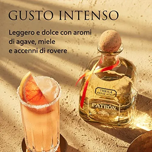PATRÓN Reposado Premium Tequila, Vol. 40%, 70 cl / 700 ml, creata in Messico in piccoli lotti a partire dal 100% della migliore agave Weber Blue, invecchiata per oltre 2 mesi in botti di rovere