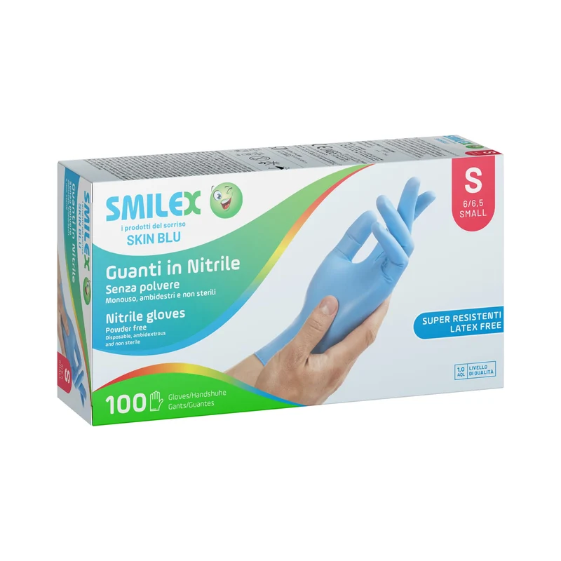 Skin Blue 100Pz Guanti Nitrile Senza Polvere Monouso Non Sterili Ambidestri