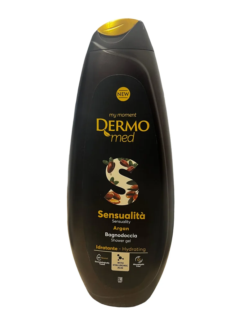 Dermomed, Bagnodoccia Argan, Rispetta la Pelle Rendendola Profumata e Morbida, con Acido Ialuronico, 100% Made in Italy, pH 5.5, Dermatologicamente Testato, Confezione 650 ml