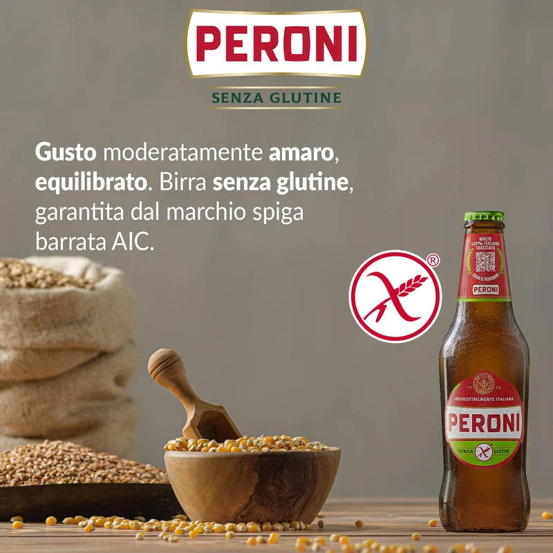 Peroni, Birra Senza Glutine, Pack con 3 Birre in Bottiglia da 33cl, Birra Lager con Malto 100% Italiano dal Gusto Moderatamente Amaro, Gradazione Alcolica 4.7% Vol