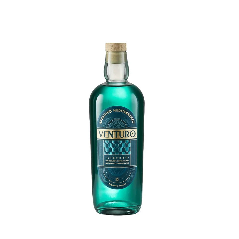 Venturo Aperitivo Mediterraneo Liquore, con Rosmarino, Limone Siciliano, Sale Marino e Camomilla Blu, 15% vol, 70cl