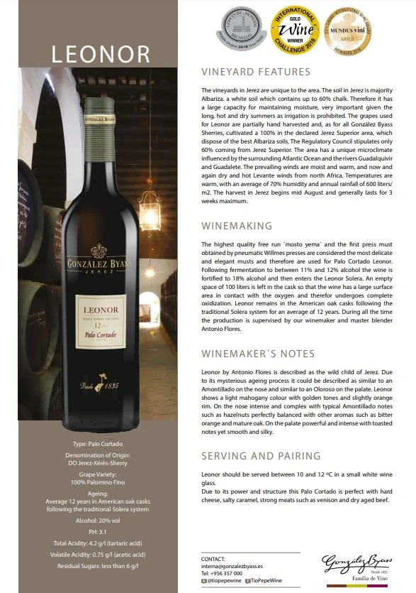 Sherry Gonzalez Byass Leonor 12Y Palo Cortado Cl.75-750 ml