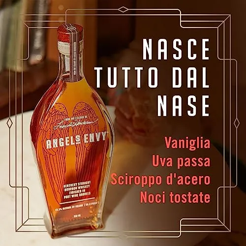 ANGEL’S ENVY Kentucky Straight Bourbon Whisky, 43,3% Vol., 70 cl / 700 ml, affinato in botti di Porto, Note di vaniglia e noci tostate