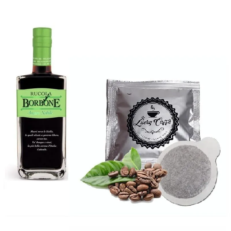 CG94 - Amaro Nobile Rucola 70cl - Confezione BOX con 5 Cialde Lucky Caffè