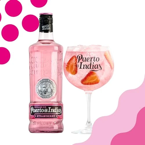 Gin Puerto de Indias - Strawberry Premium Gin - Ginebra Rosa con Fresas Naturales - 70cl - 37.5%