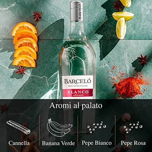 Ron Barceló - Rum Ambrato, Invecchiato Fino a 2 Anni in Barrique di Rovere, Rum Dominicano da 100% Succo di Canna da Zucchero, Per Cocktail Originali