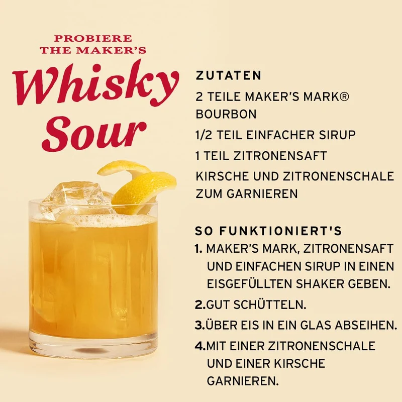 Maker's Mark, Kentucky Straight Bourbon Whisky, bourbon dolce e soft dall'iconica chiusura in cera rossa - bottiglia in vetro da 700ml