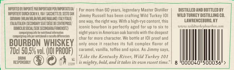 Wild Turkey - 101 Kentucky Straight Bourbon Whiskey, 70 cl, 50.5% Vol
