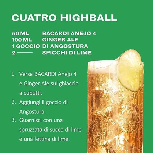 BACARDÍ Anejo 4 Year Old Premium Caribbean Rum, Vol. 40%, 70 cl / 700 ml, pregiato rum invecchiato 4 anni in botti di rovere sotto al sole dei Caraibi
