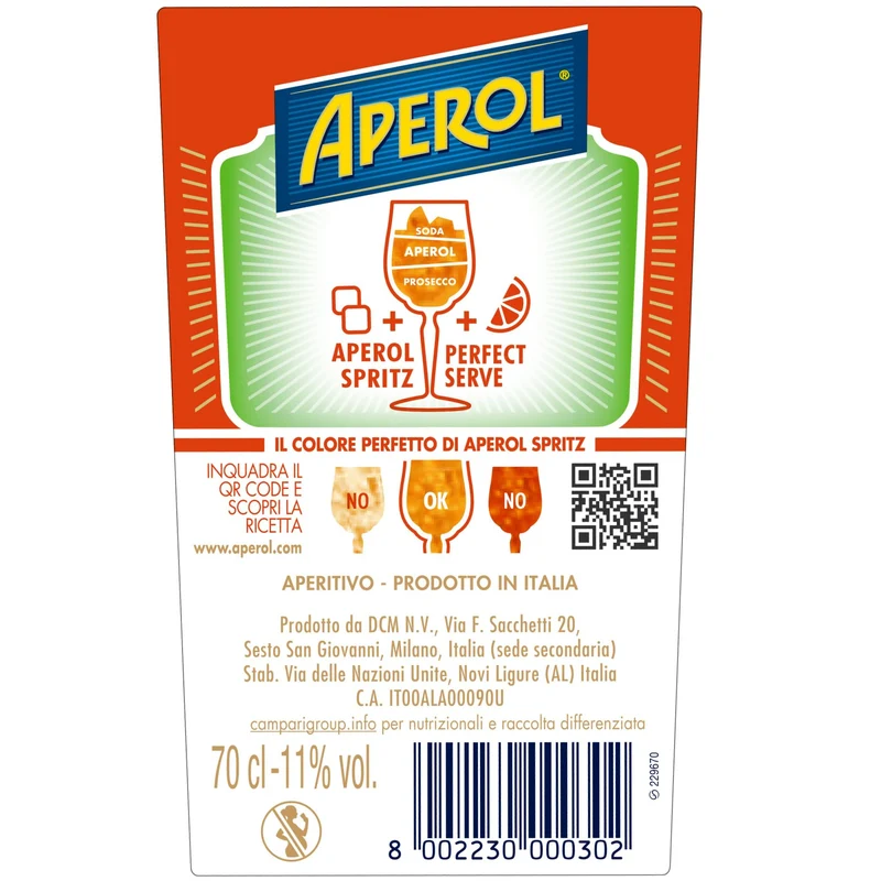 Aperol - Aperitivo Alcolico per Spritz, 70 cl, 11% Vol