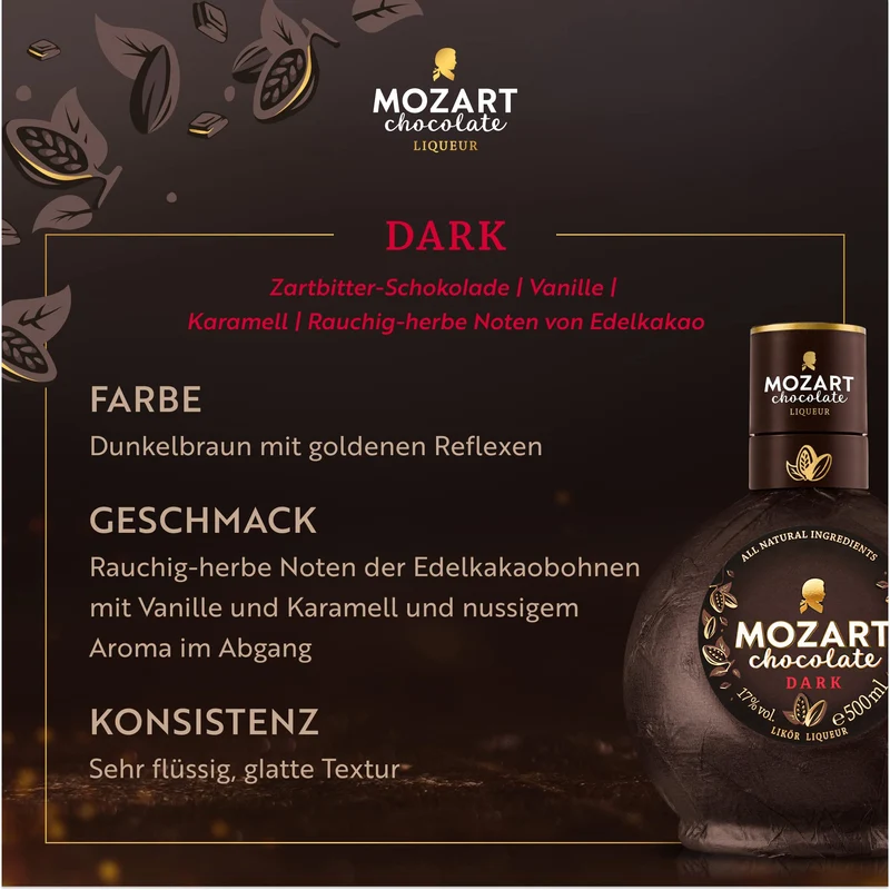 Mozart Chocolate Liqueurs "Dark Chocolate" Liquore Di Cioccolato Fondente - Mozart Distillery - 700 ml