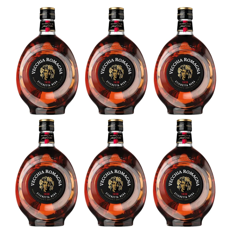 Vecchia Romagna Etichetta Nera Brandy 6 x 1lt | Confezione da 6 Bottiglie da 1 Litro