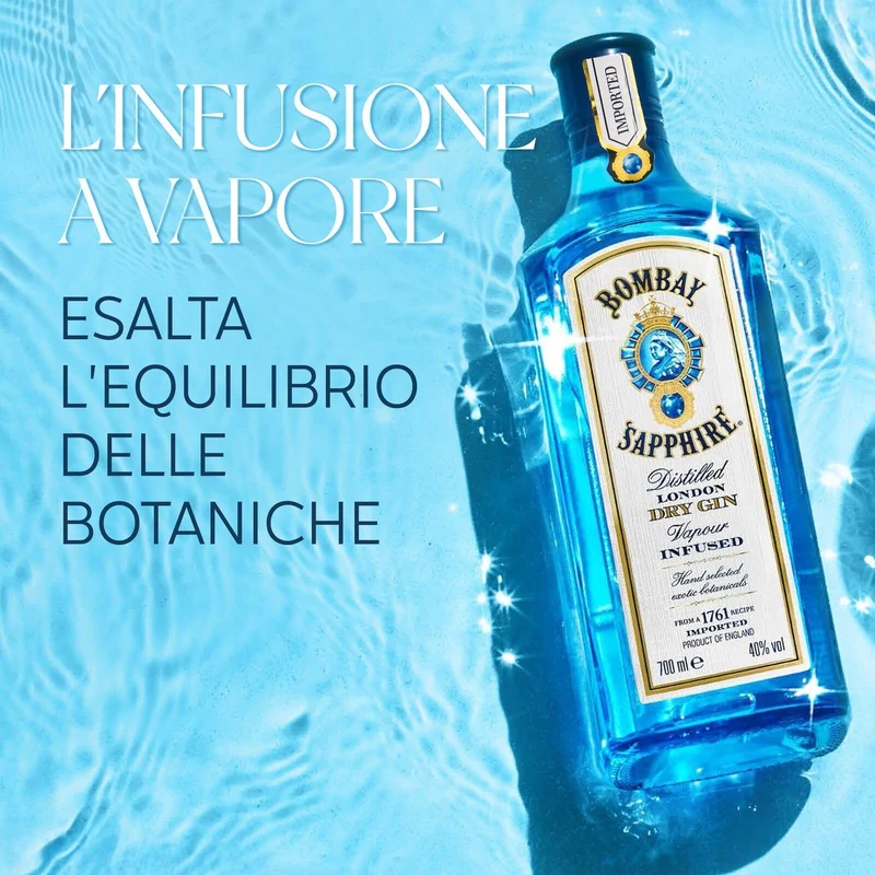 Miniature di Bombay Sapphire London Dry Gin, 40% vol., 5 cl / 50 ml (Confezione da 12), gin 100% infuso a vapore con 10 botanical accuratamente selezionati