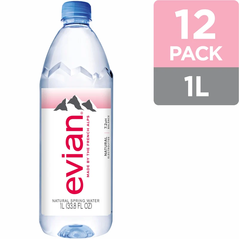 Evian - Acqua di sorgente naturale (una confezione da 12 bottiglie singole, ogni bottiglia è 1 litro) acqua di sorgente filtrata naturalmente in bottiglie grandi