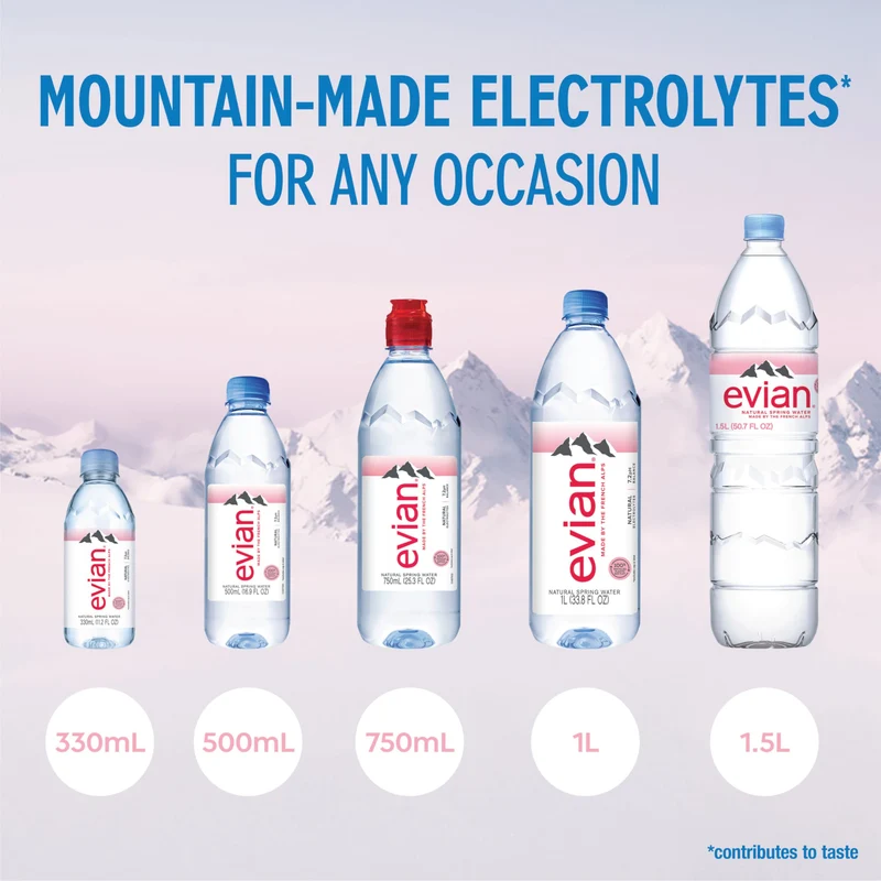 Evian - Acqua di sorgente naturale (una confezione da 12 bottiglie singole, ogni bottiglia è 1 litro) acqua di sorgente filtrata naturalmente in bottiglie grandi