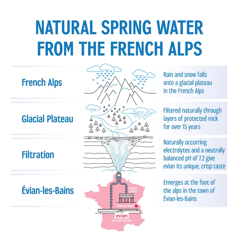 Evian - Acqua di sorgente naturale (una confezione da 12 bottiglie singole, ogni bottiglia è 1 litro) acqua di sorgente filtrata naturalmente in bottiglie grandi