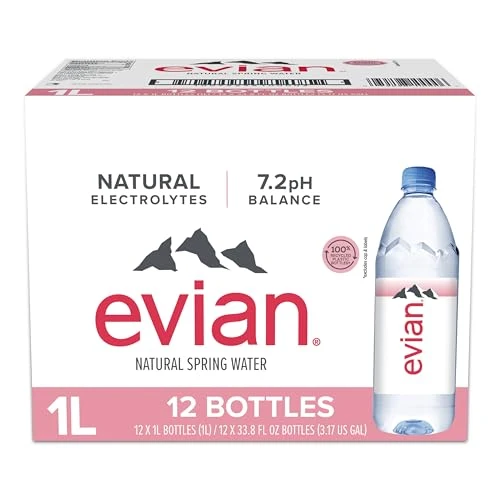 Evian - Acqua di sorgente naturale (una confezione da 12 bottiglie singole, ogni bottiglia è 1 litro) acqua di sorgente filtrata naturalmente in bottiglie grandi