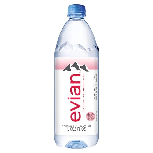 Evian - Acqua di sorgente naturale (una confezione da 12 bottiglie singole, ogni bottiglia è 1 litro) acqua di sorgente filtrata naturalmente in bottiglie grandi
