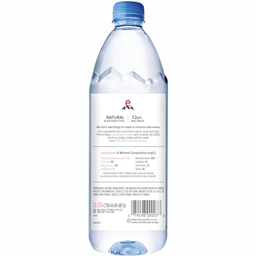Evian - Acqua di sorgente naturale (una confezione da 12 bottiglie singole, ogni bottiglia è 1 litro) acqua di sorgente filtrata naturalmente in bottiglie grandi