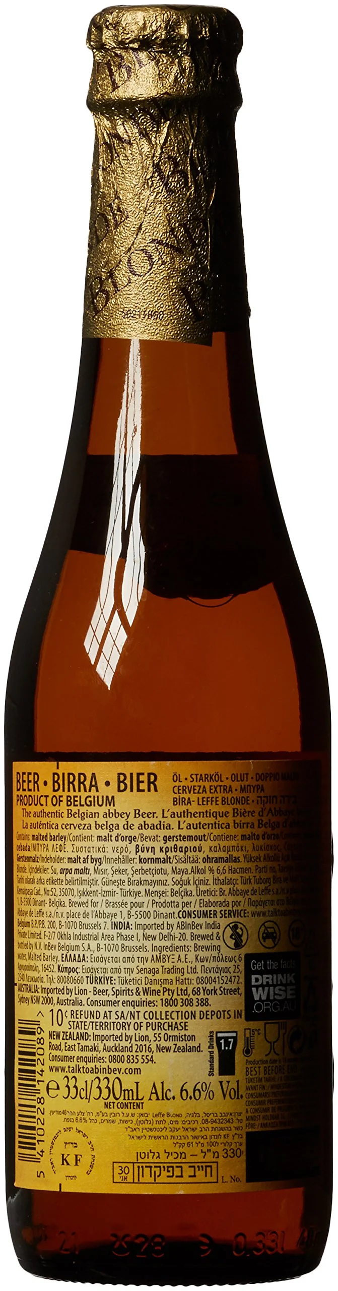 Leffe Birra Blond Bottiglia - Confezione da 24 x 330 ml