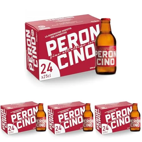 Peroncino Cassa con 24 Birre in Bottiglia da 25 cl, 6 L, Birra Lager con Malto 100% Italiano dal Gusto Moderatamente Amaro, Gradazione Alcolica 4.7% Vol
