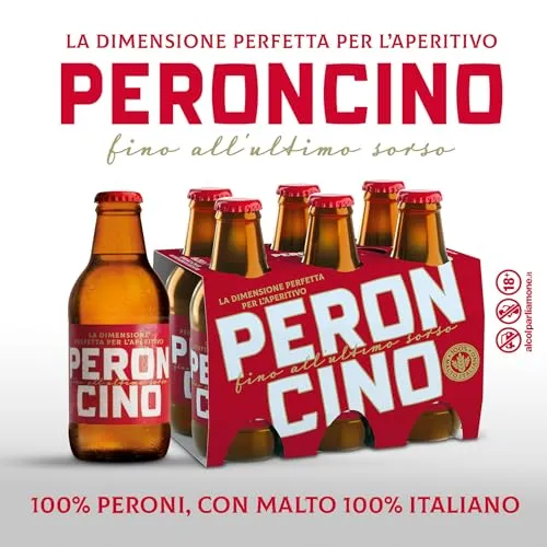 Peroncino Cassa con 24 Birre in Bottiglia da 25 cl, 6 L, Birra Lager con Malto 100% Italiano dal Gusto Moderatamente Amaro, Gradazione Alcolica 4.7% Vol