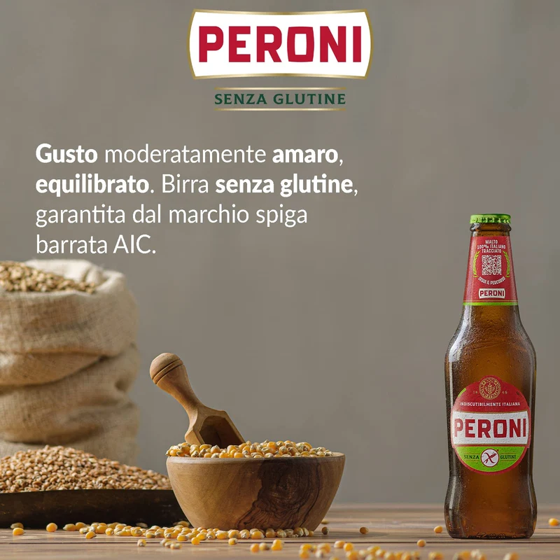 Peroni Birra Senza Glutine, Cassa Birra con 24 Birre in Bottiglia da 33 cl, 7.92 L, Gusto Moderatamente Amaro, Gradazione Alcolica 4.7% Vol