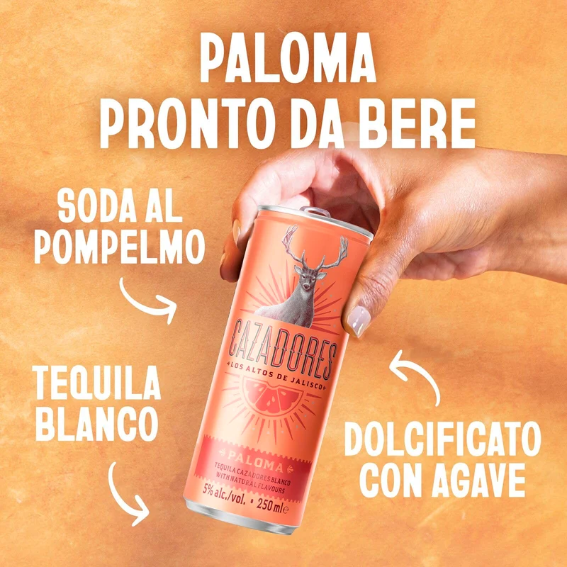 Cocktail Paloma CAZADORES pronto da bere, senza glutine e con aromi naturali, 5% ABV, 12 x 25cl / 250ml