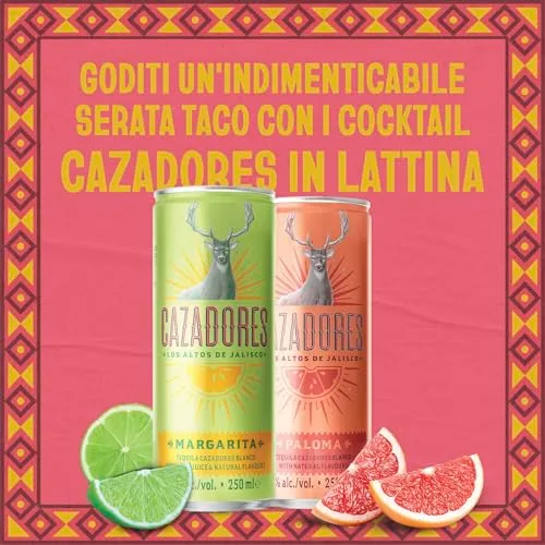 Cocktail Paloma CAZADORES pronto da bere, senza glutine e con aromi naturali, 5% ABV, 12 x 25cl / 250ml