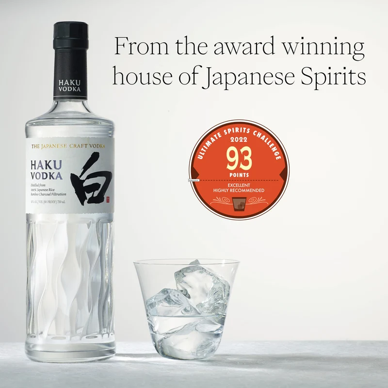 Haku - Vodka Giapponese Distillata con Riso Bianco, Morbida e Setosa, 40% Vol - Bottiglia da 70cl