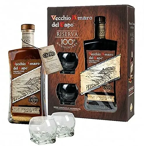 CAFFO AMARO DEL CAPO RISERVA CENTENARIO 70 CL CONFEZIONE REGALO CON BICCHIERI
