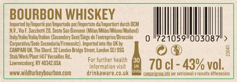 Wild Turkey - Longbranch, 70 cl, Whiskey Bourbon Americano, Invecchiato 8 Anni, 43% Vol