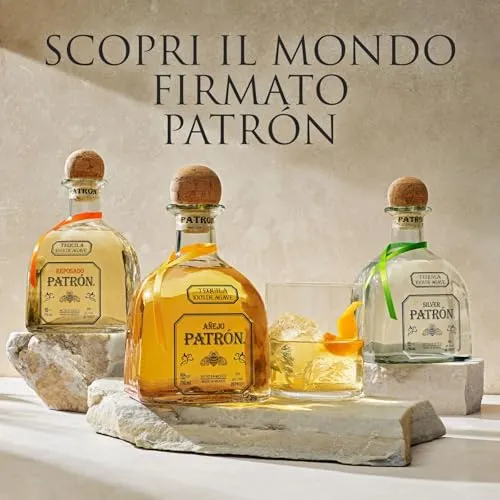 PATRÓN Añejo Premium Tequila, Vol. 40%, 70 cl / 700 ml, creata in Messico in piccoli lotti a partire dal 100% della migliore agave Weber Blue, invecchiata per oltre 12 mesi in botti di rovere