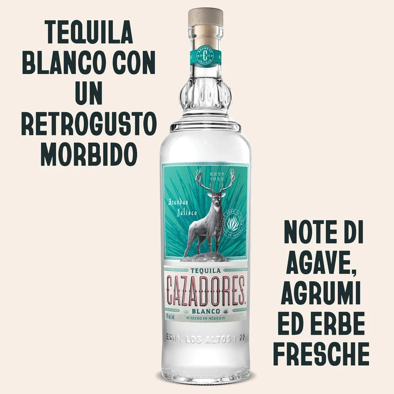 CAZADORES Tequila Blanco, 40% ABV, 70cl / 700ml, Alcool Bidistillato Prodotto con 100% Agave Blu Weber