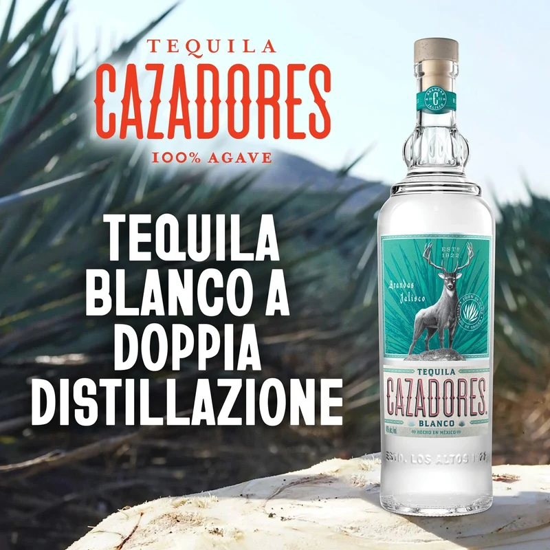 CAZADORES Tequila Blanco, 40% ABV, 70cl / 700ml, Alcool Bidistillato Prodotto con 100% Agave Blu Weber