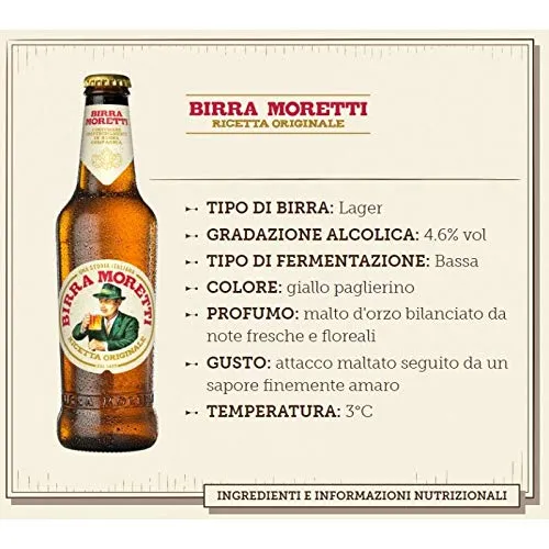Birra Lager Moretti Ricetta Originale - confezione da 24 bottiglie da 0,33 l.