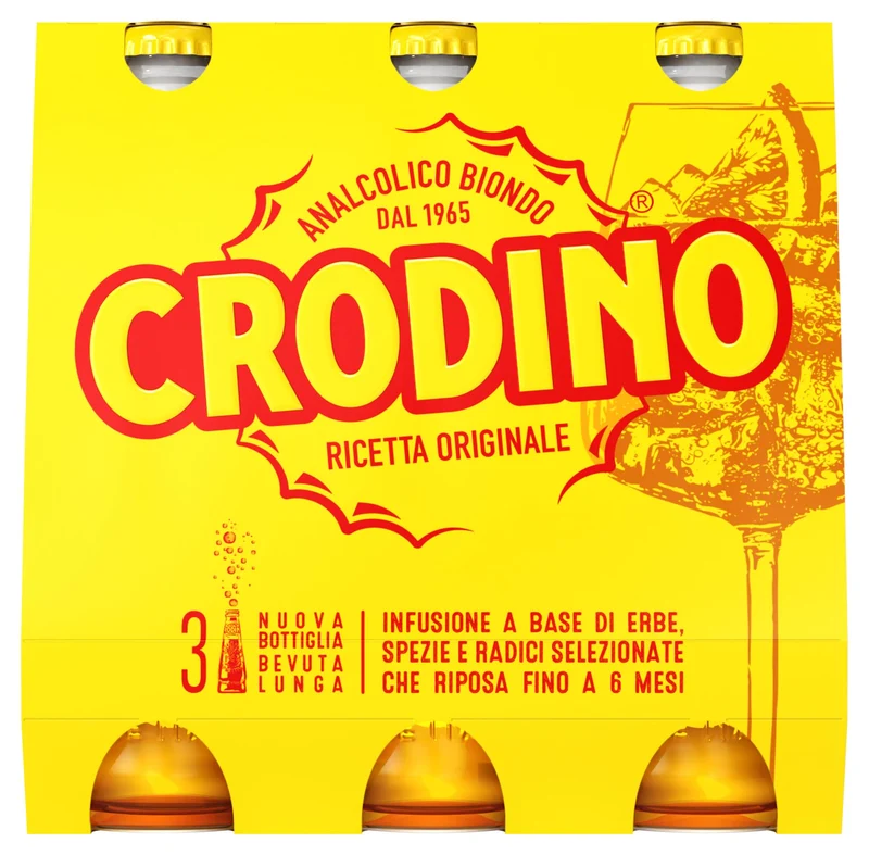 Crodino Biondo - Aperitivo Analcolico Pronto da Bere, 3 Bottigliette da 17,5 cl