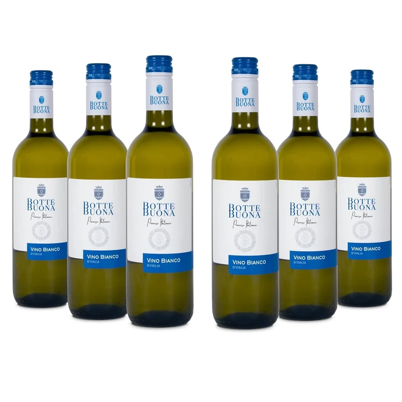 BotteBuona Vino Bianco d'Italia, Gusto Fresco e Profumo Delicato, 10.5 % Vol, Confezione con 6 Bottiglie da 750 ml