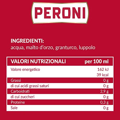 Peroni Birra, Cassa con 24 Birre in Lattina da 33 cl, 7.92 L, Birra Lager con Malto 100% Italiano dal Gusto Moderatamente Amaro, Gradazione Alcolica 4.7% Vol