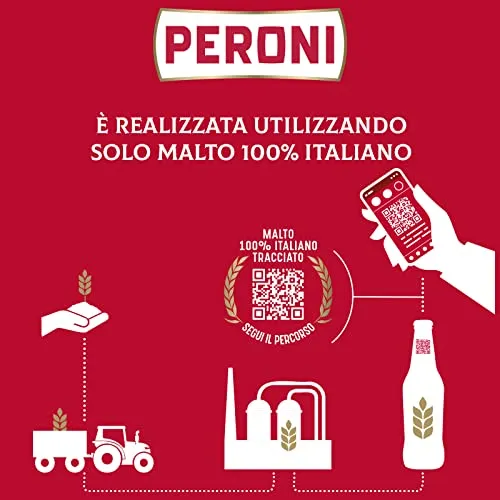 Peroni Birra, Cassa con 24 Birre in Lattina da 33 cl, 7.92 L, Birra Lager con Malto 100% Italiano dal Gusto Moderatamente Amaro, Gradazione Alcolica 4.7% Vol