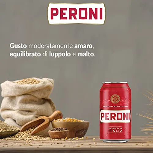 Peroni Birra, Cassa con 24 Birre in Lattina da 33 cl, 7.92 L, Birra Lager con Malto 100% Italiano dal Gusto Moderatamente Amaro, Gradazione Alcolica 4.7% Vol