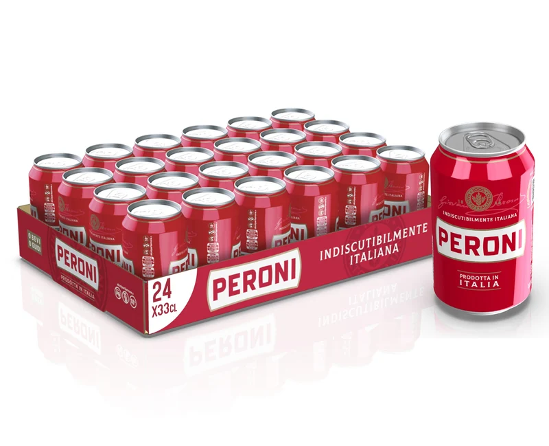 Peroni Birra, Cassa con 24 Birre in Lattina da 33 cl, 7.92 L, Birra Lager con Malto 100% Italiano dal Gusto Moderatamente Amaro, Gradazione Alcolica 4.7% Vol