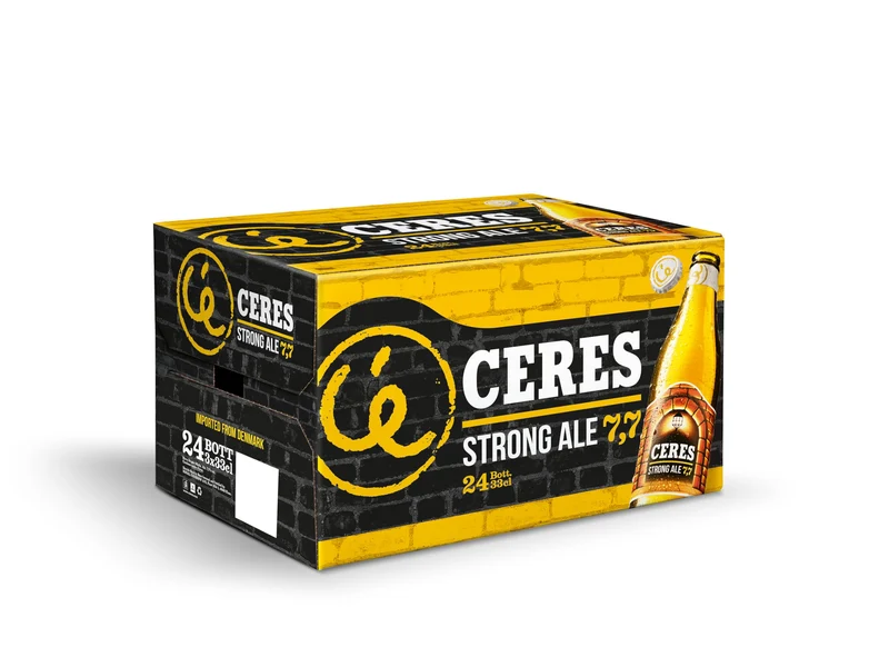 Ceres Strong Ale - 24 Bottiglie da 33 cl, Birra Bionda Doppio Malto con Riflessi Dorati, Gradazione Alcolica 7,7°C, Gusto Ricco ed Intenso con Sentori di Malto