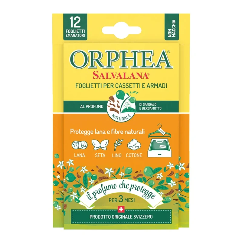 Orphea Salvalana, Foglietti per Cassetti e Armadi, Protegge Lana e Vestiti Tutta la Stagione