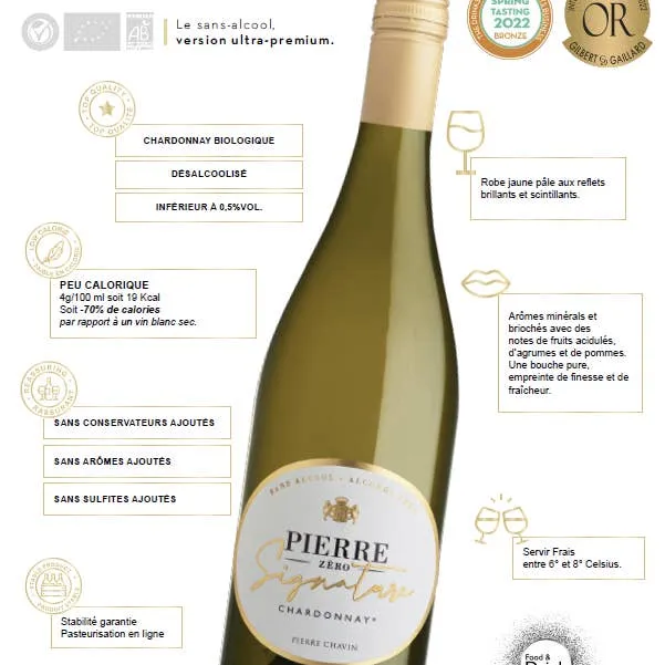 Vin blanc sans alcool Pierre Zéro Signature Chardonnay 0,0%